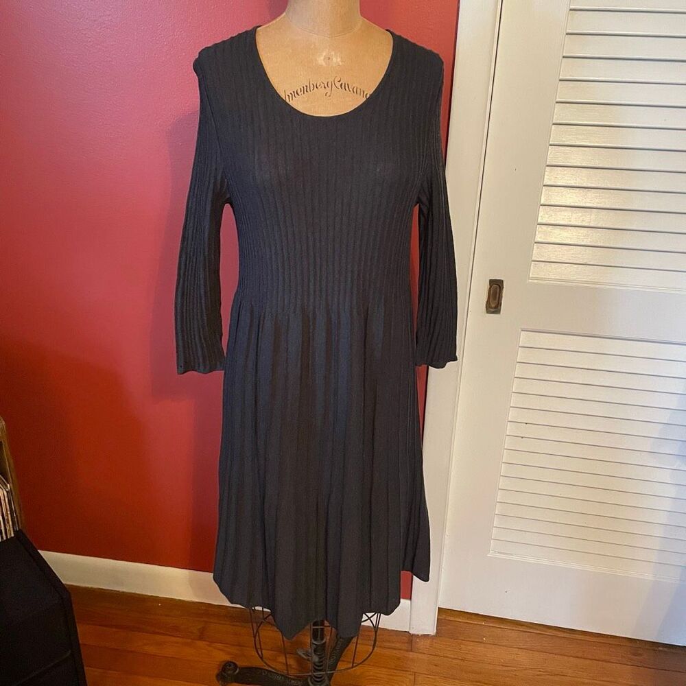 EILEEN FISHER | dark gray wool midi dress XS